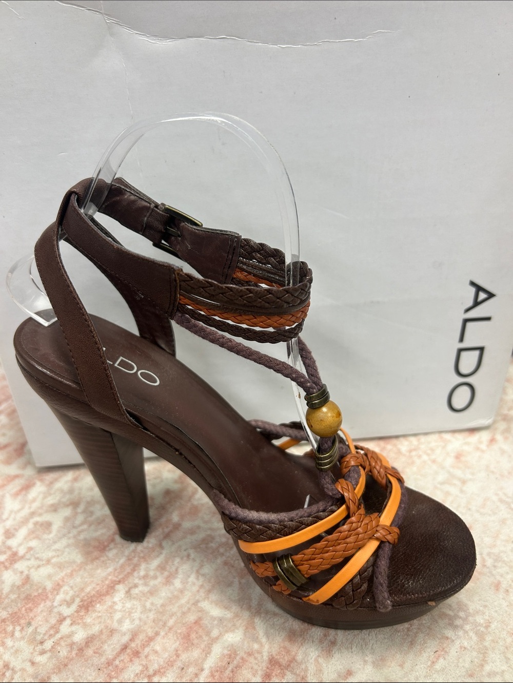 ALDO Brown and Orange Braided Platform High Heels